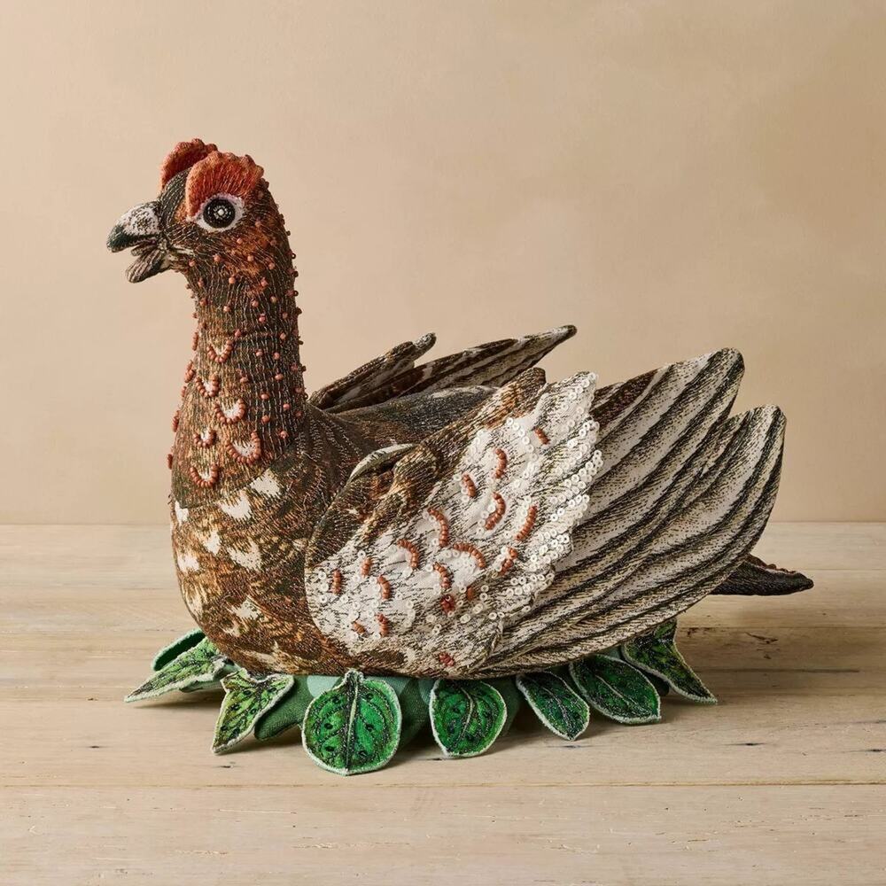 John Derian Target 2025 Fall Shaped Beaded Grouse 16"X8" Pillow NWT